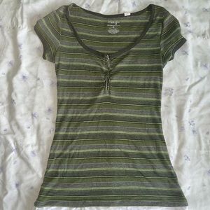 Y2K green stripped fitted top